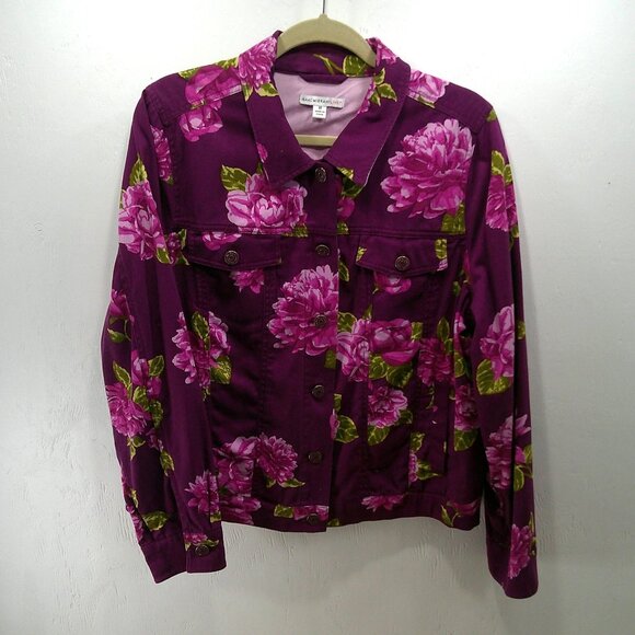 Issac Mizrahi Purple Floral Button Down Collared Jacket Size 14 - Picture 1 of 9